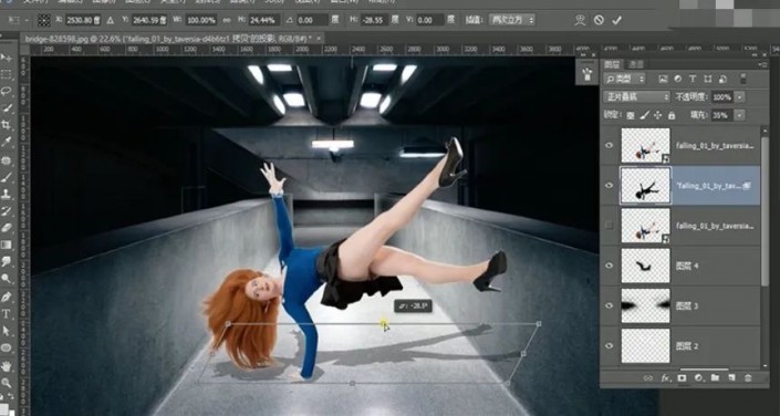 PS合成教程：创意打造办公室女郎悬浮在空中的奇幻场景特效。