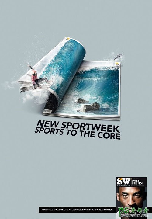 漂亮大气的体育杂志宣传海报，NEW SPORTWEEK SPORTS TO THE CORE