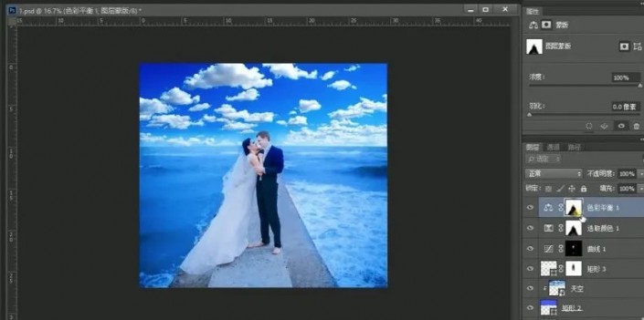 PS婚纱照后期教程：学习制作海蓝色浪漫的海景婚纱照。