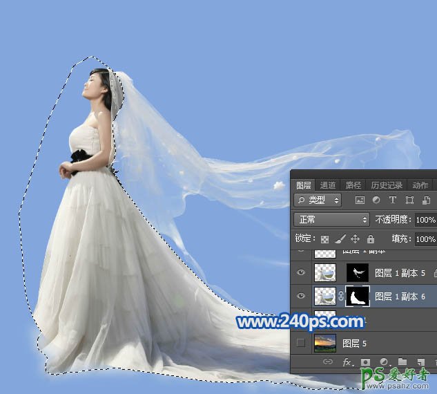 PS婚纱照抠图教程：利用钢笔及通道工具抠出复杂透明的婚纱照