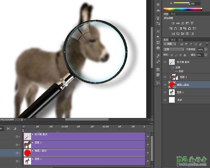 PS动态图片制作教程：制作有意思的放大镜扫描小毛驴图片动画效果