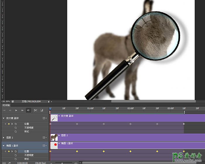 PS动态图片制作教程：制作有意思的放大镜扫描小毛驴图片动画效果
