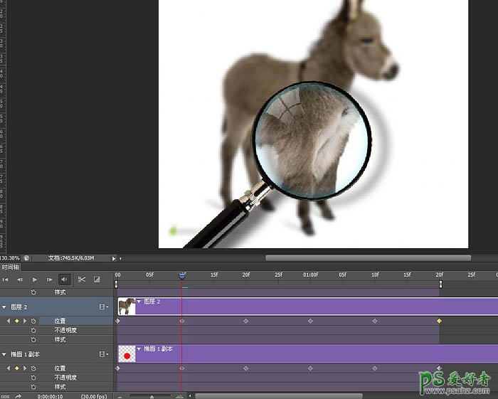 PS动态图片制作教程：制作有意思的放大镜扫描小毛驴图片动画效果