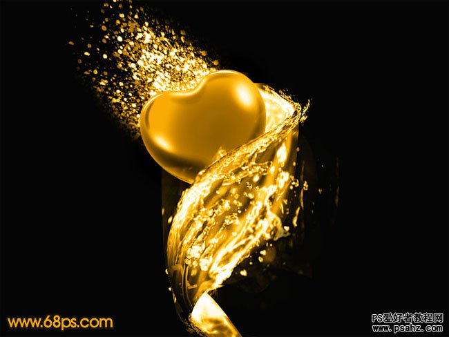 photoshop制作流动的金色心形飘带-动感的金色水珠飘带