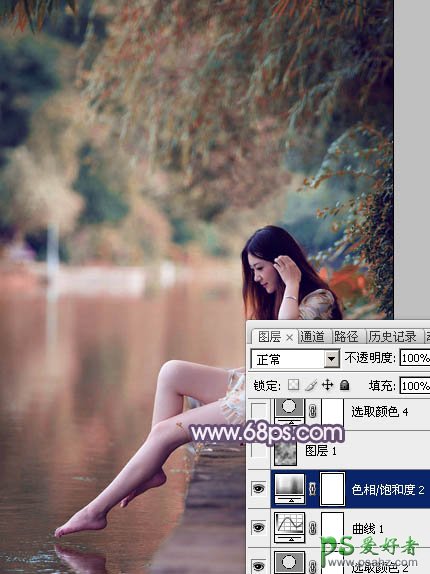 photoshop给清新玉足少女写真照调出漂亮的暖紫色效果