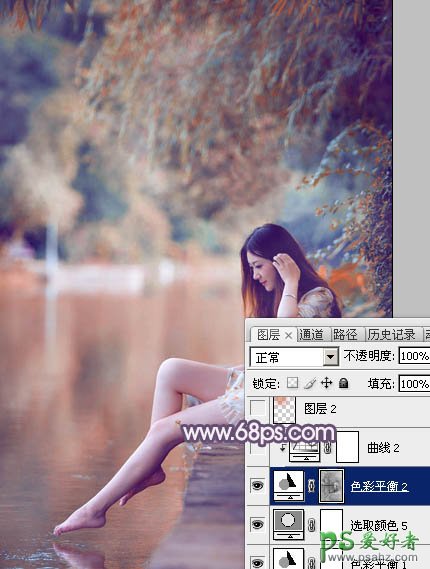 photoshop给清新玉足少女写真照调出漂亮的暖紫色效果