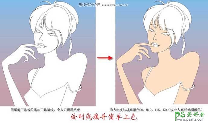 CorelDraw手绘美女失量图：绘制漂亮可爱的美女矢量图素材教程