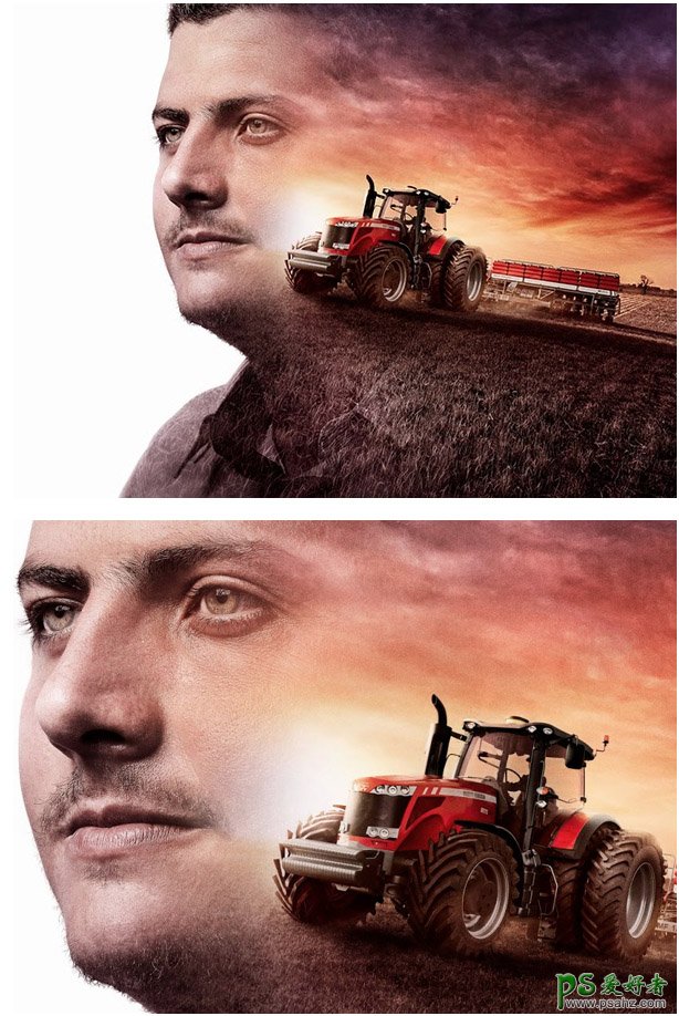 拖拉机海报设计 一组拖拉机与人物头像合成的海报作品