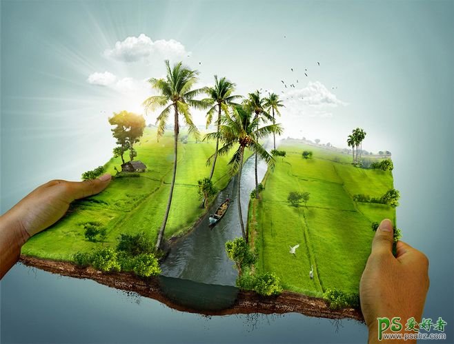 双手握住的美丽大陆合成图片 一组大气经典的生态景观合成图片