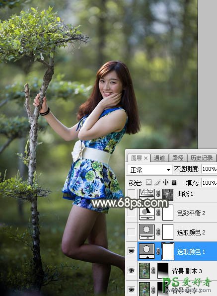 Photoshop给树林中自拍的漂亮女孩儿外景照片调出古典黄褐色