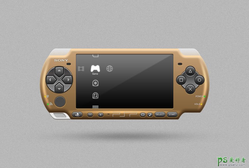 PS手绘逼真的索尼PSP游戏机拟物图标，索尼PSP3000掌上游戏机。