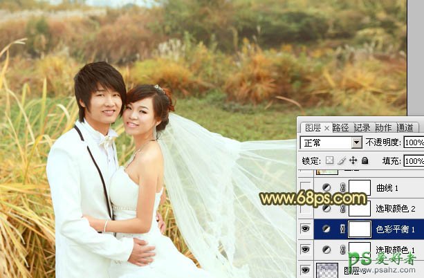photoshop给情侣婚纱照调出暖暖的秋景金色效果
