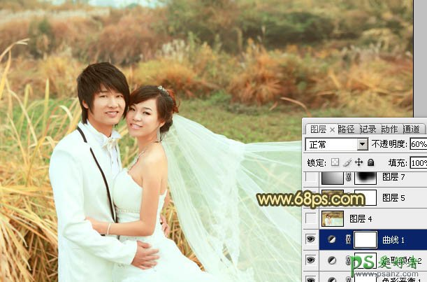 photoshop给情侣婚纱照调出暖暖的秋景金色效果