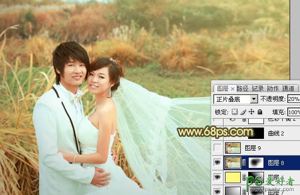 photoshop给情侣婚纱照调出暖暖的秋景金色效果