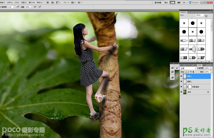 PS人像合成教程：制作微距镜头下漂亮小女孩儿攀爬小树的效果图