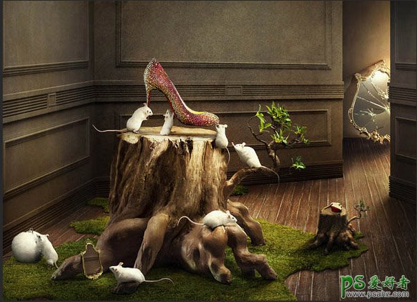 创意童话世界场景鞋类宣传海报，用童话场景来展示鞋子的海报广告