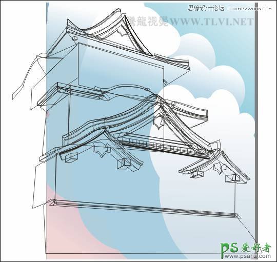 CorelDRAW绘制漂亮的中国古建筑风景图片，古典建筑城楼图片