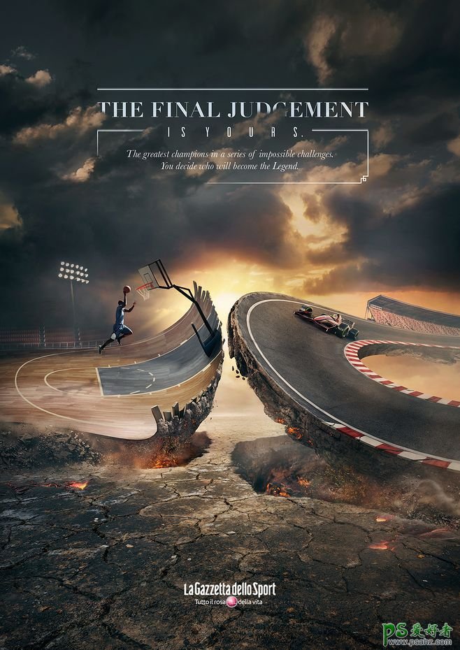 场面激烈如赛车的球赛宣传海报，震撼风格的球寒广告作品欣赏。