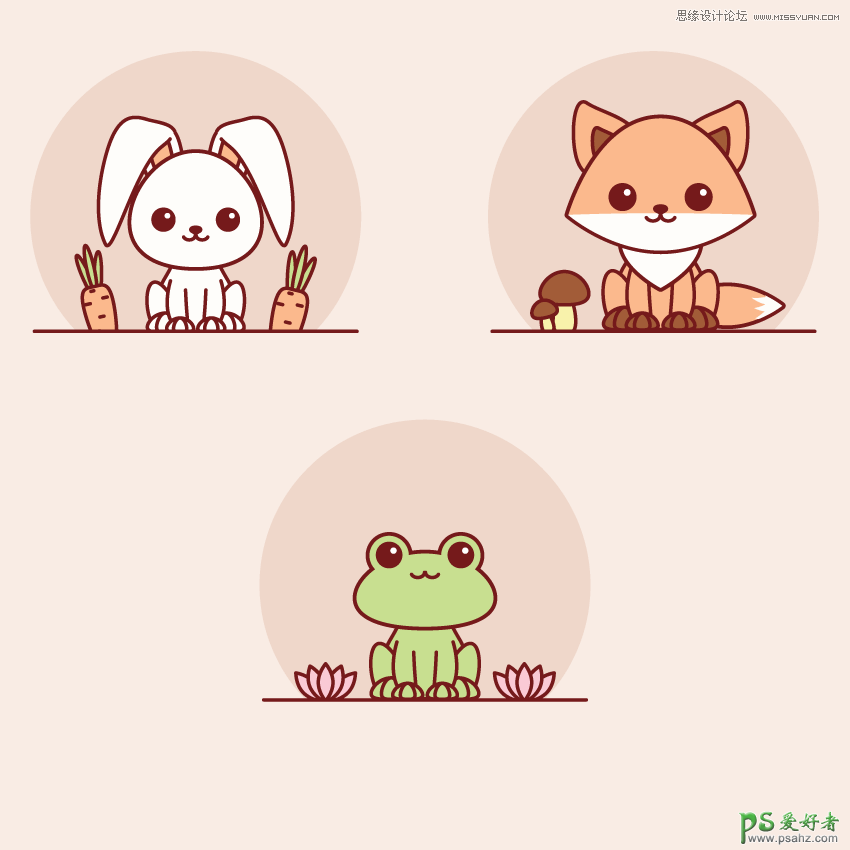 Illustrator手绘可爱的动物插画，动物简笔画素材图绘制教程