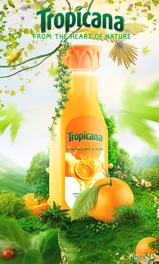 绿色清爽的饮料广告设计作品，感受不一样的创意果汁饮料海报。