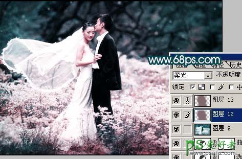 photoshop给浪漫情侣婚片调出柔和淡调色彩