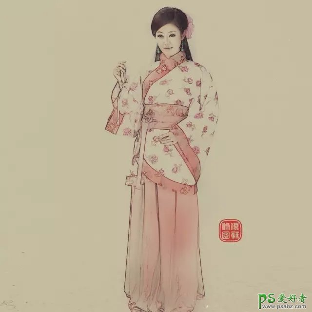 学习把漂亮的古装美女照片制作成中国风工笔画效果 PS美女转手绘