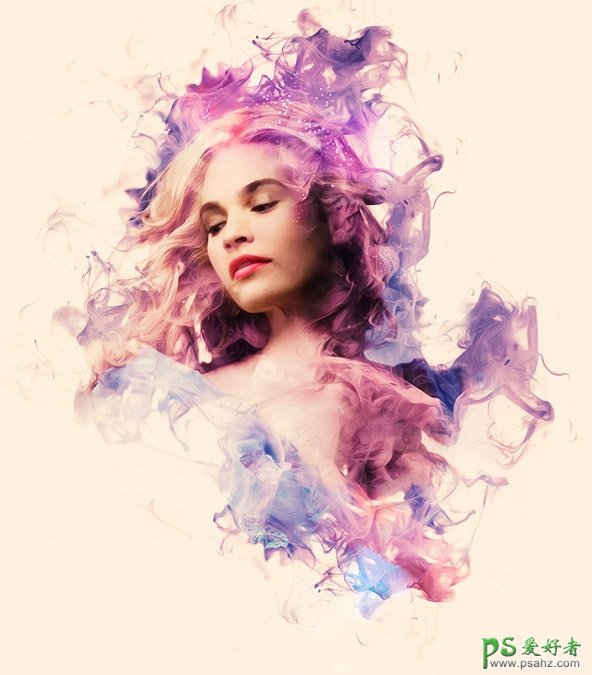 彩色烟雾化个性美女人像海报设计，色彩缤纷效果的美女头像海报。