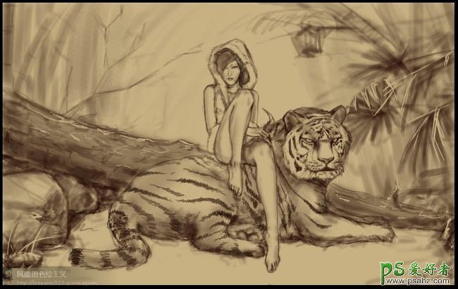 PS鼠绘教程：绘制古典漂亮的虎年主题美女壁纸插画作品