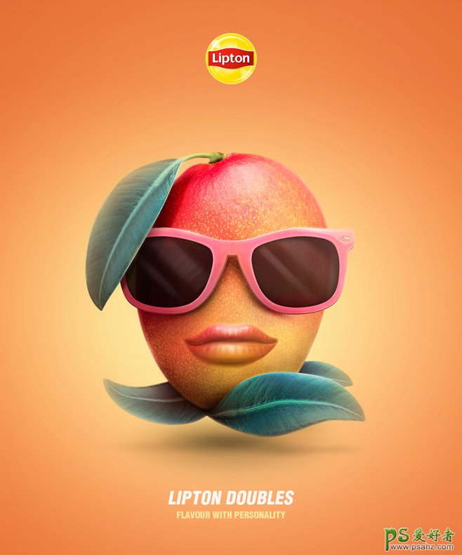 拟人化的水果合成设计海报，创意人物水果食品平面广告设计作品。