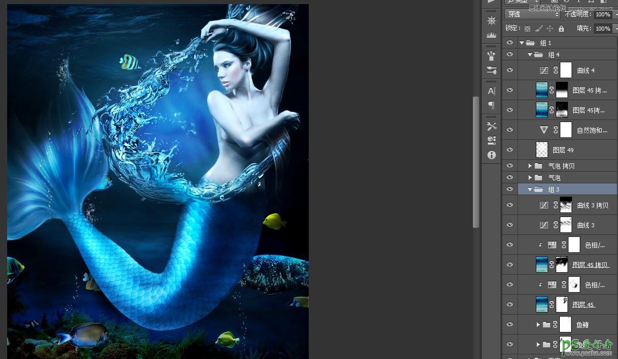 Photoshop创意合成海水中的美人鱼海报，时尚性感美人鱼场景图片