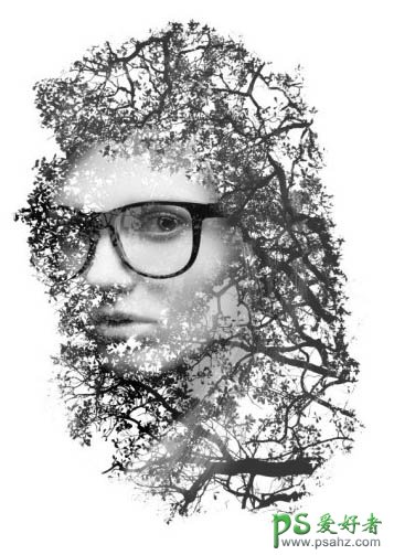 ps溶图教程：让美女头像与树林素材完美结合打造双重曝光效果