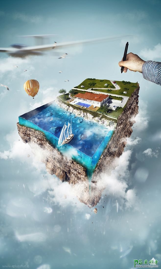 3D立体效果的生态景观合成设计 立体自然景观场景海报作品