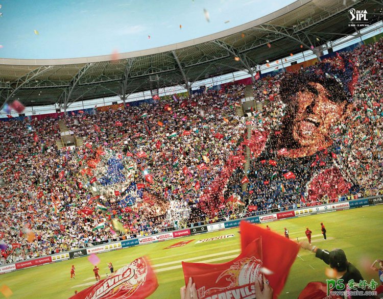 由足球场人群组成的创意头像作品，人组合成的头像作品。