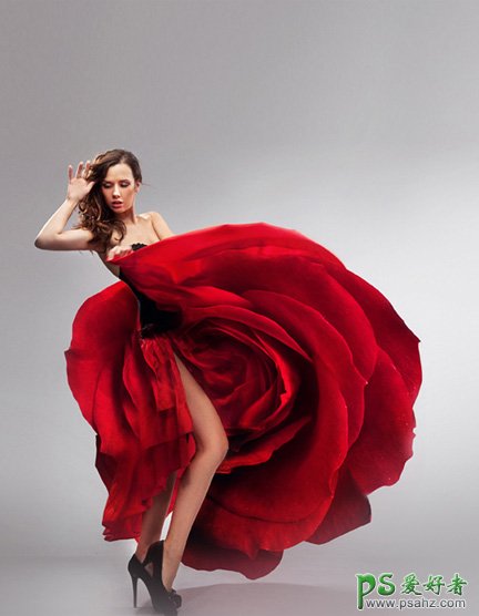 PS图片合成教程：创意打造动感玫瑰花喷溅效果的美女特效图片。
