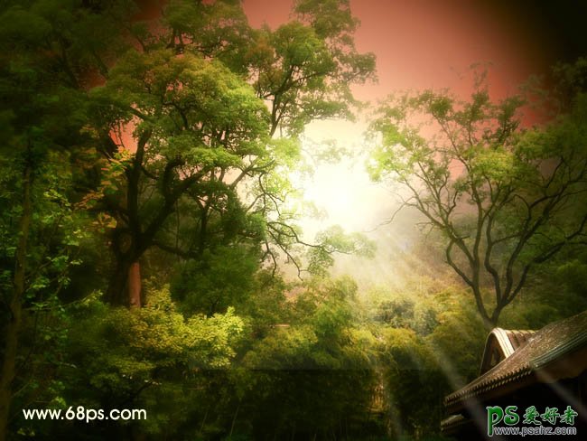 PS后期调色教程：调出风景照模拟森林的日出效果