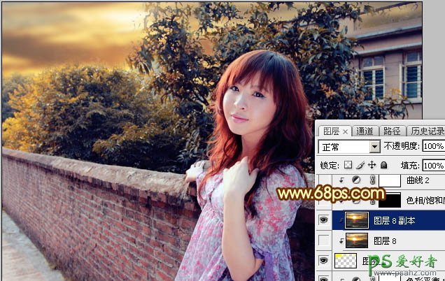Photoshop给天空泛白的女生外景写真照调出温暖的落日黄昏色彩