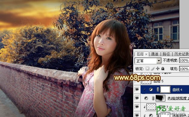 Photoshop给天空泛白的女生外景写真照调出温暖的落日黄昏色彩