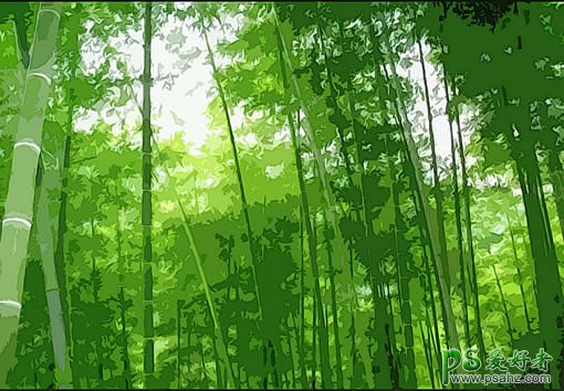 photoshop把漂亮的绿色竹林照片制作成失量风格