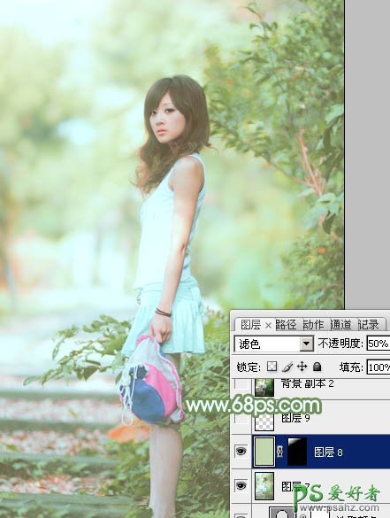 Photoshop给清纯甜美的花季少女外景照调出唯美嫩绿色