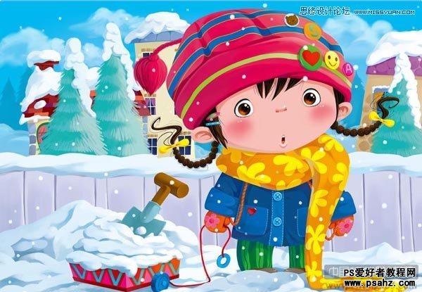 photoshop鼠绘雪地里可爱的儿童插画