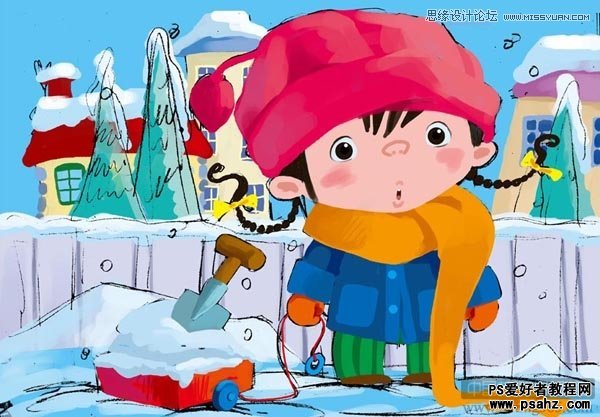 photoshop鼠绘雪地里可爱的儿童插画