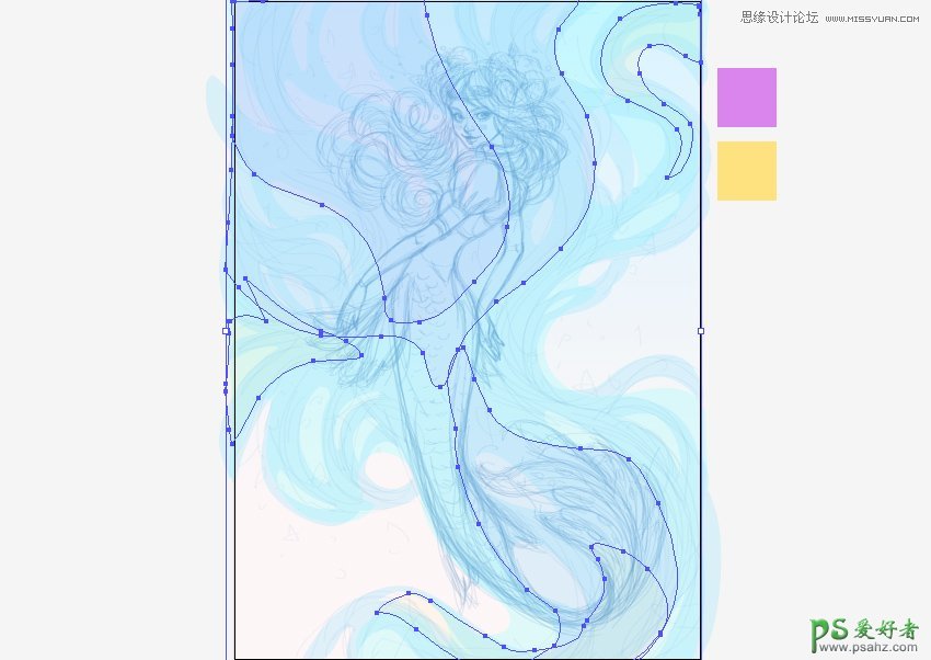 Illustrator插画制作教程：绘制唯美风格的美人鱼插画，水彩美人