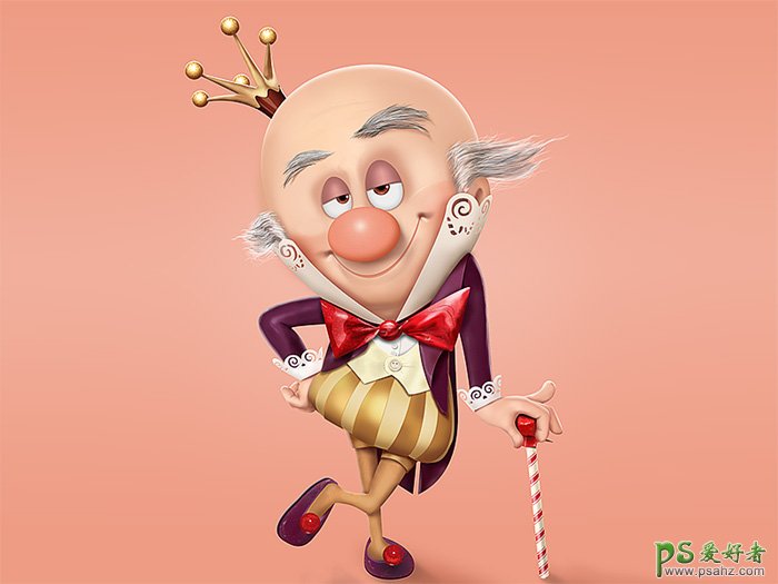 ps鼠绘教程：鼠绘可爱的3D电影中的糖果国王形象-国王卡通形象