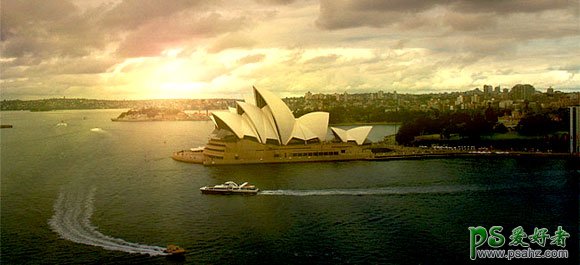 PS给悉尼歌剧院风景图片调出唯美的霞光色彩