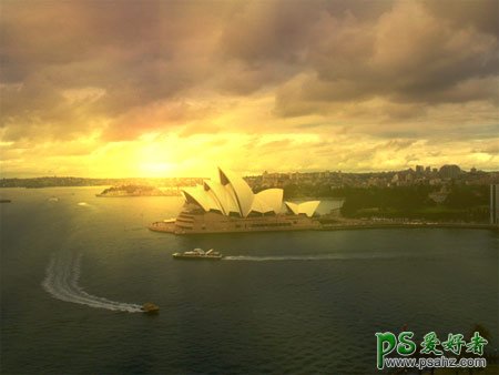 PS给悉尼歌剧院风景图片调出唯美的霞光色彩