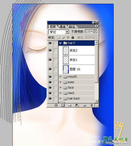 PS鼠绘教程：绘制清纯可爱的纯蓝色卡通小女孩形象失量图素材