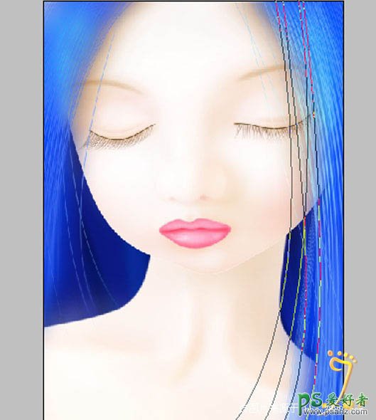 PS鼠绘教程：绘制清纯可爱的纯蓝色卡通小女孩形象失量图素材
