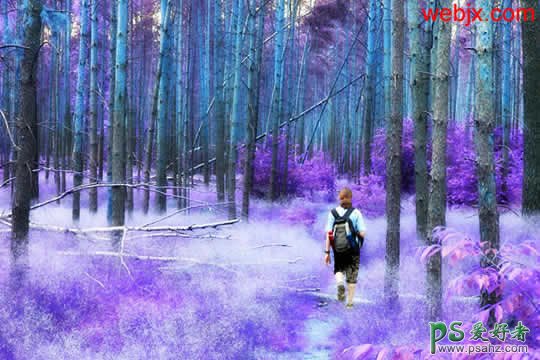 PS调色教程：打造丛林中行走的紫色梦幻美女照片