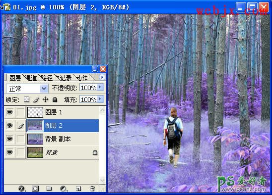 PS调色教程：打造丛林中行走的紫色梦幻美女照片