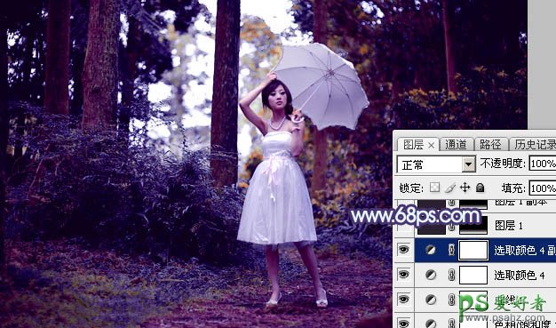 Photoshop给森系唯美女生图片制作出唯美紫色透射阳光的效果